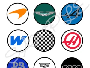 F1 Team Logos 2026 Edible Icing Cupcake Toppers x12 2"/5cm Round A4 Edible Sheet