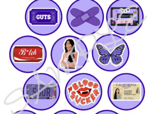 Olivia Rodrigo Themed Edible Icing Sheet A4 Cupcake Toppers 5cm x 15