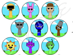 Sprunki Themed Edible Cupcake Toppers x 15 5cm Round Icing Sheet