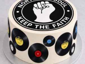 Northern Soul 7.5" Round Cake Topper with Little Vinyls Edible Icing Sheet A4.