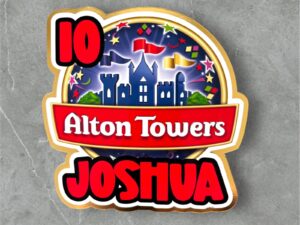Personalised Alton Towers Themed 6" Wide Card Cake Topper