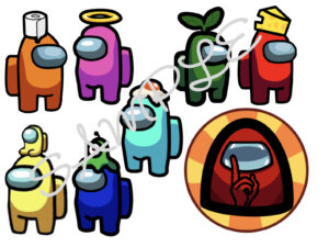 Among Us Themed Edible Icing Sheet A4 Cake Toppers with Imposter and Hats