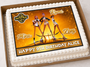 Personalised Kpop Huntrix Golden Themed Edible Cake Topper Costco/Asda Edible Print