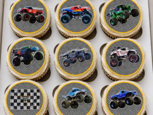 Monster Jam Themed Edible Cupcake Toppers x15 5cm/2" Round A4 Icing Sheet