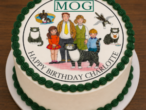 Personalised MOG the Cat Themed Edible 7.5" Round Edible Cake Topper Judith Kerr